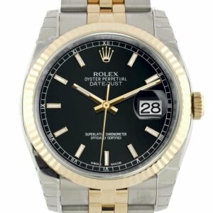 Rolex Datejust 36 Black Dial Fluted 18K Gold Two Tone Jubilee Watch 116233