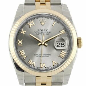 Rolex Datejust 36 Grey Steel Dial Fluted Jubilee Watch 116233 / None