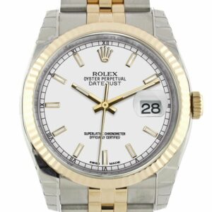 Rolex Datejust 36 White Dial Fluted 18K Gold Two Tone Jubilee Watch 116233