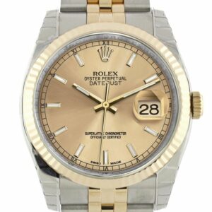 Rolex Datejust 36 Champagne Dial Fluted 18K Gold Two Tone Jubilee Watch 116233