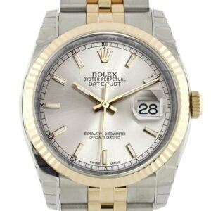 Rolex Datejust 36 Silver Dial Fluted 18K Gold Two Tone Jubilee Watch 116233