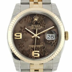 Rolex Datejust 36 Bronze Floral Motif Dial Fluted 18K Gold Two Tone Jubilee Watch 116233