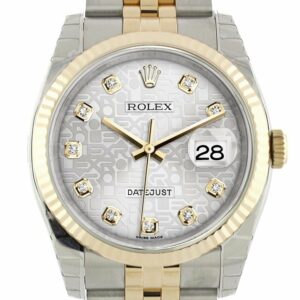 Rolex Datejust 36 Silver Jubilee Diamond Dial Fluted 18K Gold Two Tone Watch 116233