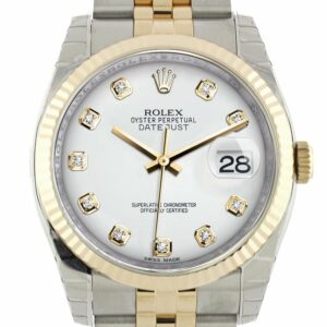 Rolex Datejust 36 White Diamond Dial Fluted 18K Gold Two Tone Jubilee Watch 116233