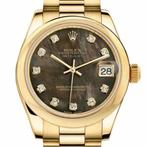 Rolex Datejust 31 Black Mother Of Pearl Diamond Dial 18K Yellow Gold President Ladies Watch 178248 /