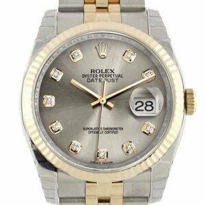 Rolex Datejust 36 Steel Diamond Dial Fluted 18K Gold Two Tone Jubilee Watch 116233