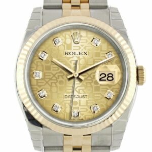 Rolex Datejust 36 Champagne-Colour Jubilee Diamond Dial Fluted 18K Gold Two Tone Watch 116233