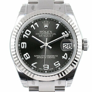 Rolex Datejust 31 Black Concentric Arab Dial White Gold Fluted Bezel Ladies Watch 178274 / None