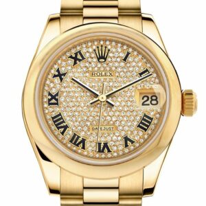 Rolex Datejust 31 Diamond Paved Dial 18K Yellow Gold President Ladies Watch 178248 / None