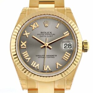 Rolex Datejust 31 Steel Roman Dial Fluted Bezel 18K Yellow Gold Ladies Watch 178278 / None