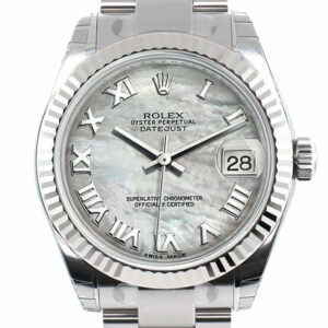 Rolex Datejust 31 White Mother Of Pearl Roman Dial Gold Fluted Bezel Ladies Watch 178274 / None