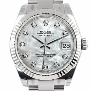 Rolex Datejust 31 White Mother Of Pearl Set Diamonds Dial Gold Fluted Bezel Ladies Watch 178274 /