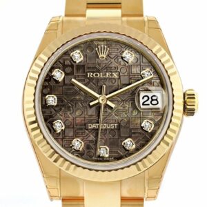 Rolex Datejust 31 Black Mother Of Pearl Jubilee Dial Fluted Bezel 18K Yellow Gold Ladies Watch