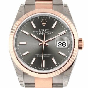 Rolex Datejust 36 Dark Rhodium Dial Fluted Rose Gold Two Tone Watch 126231