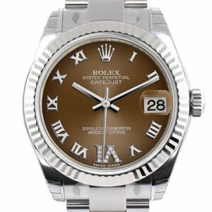 Rolex Datejust 31 Bronze Roman Large Vi Set With Diamonds Dial White Gold Fluted Bezel Ladies Watch