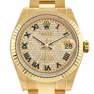 Rolex Datejust 31 Diamond Paved Dial Fluted Bezel 18K Yellow Gold Ladies Watch 178278 / None