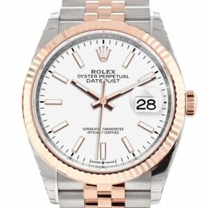 Rolex Datejust 36 White Dial Fluted Rose Gold Two Tone Jubilee Watch 126231