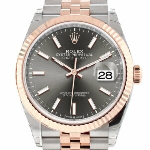 Rolex Datejust 36 Dark Rhodium Dial Fluted Rose Gold Two Tone Jubilee Watch 126231