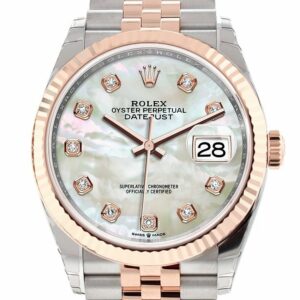 Rolex Datejust 36 White Mother-Of-Pearl Set With Diamonds Dial Fluted Rose Gold Two Tone Jubilee