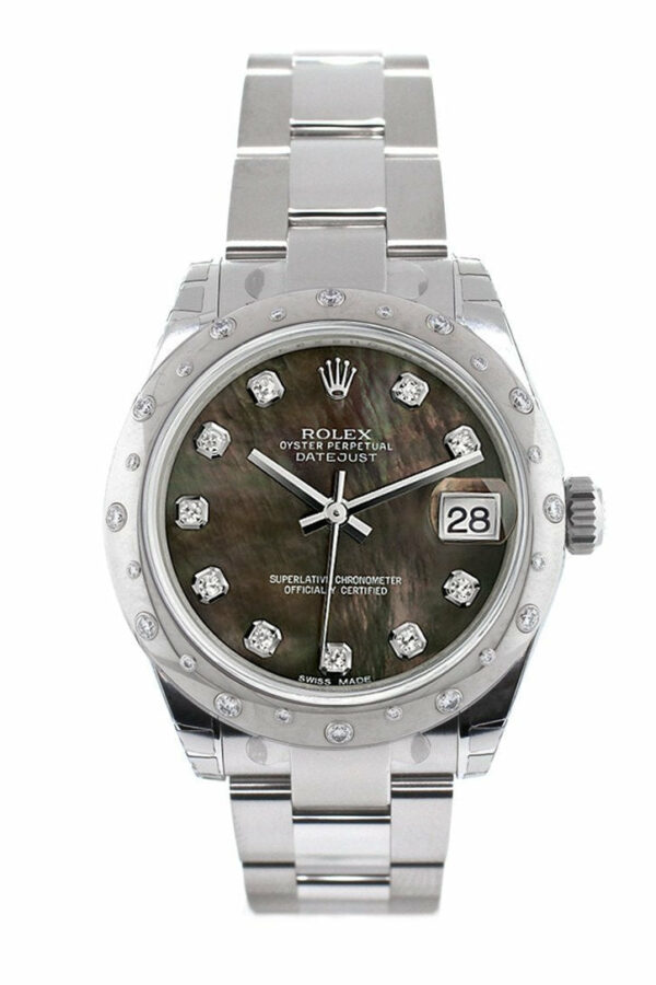 Rolex Datejust 31 Black Mother Of Pearl Diamond Dial Dome Set With Diamonds Bezel Ladies Watch