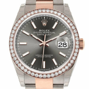 Rolex Datejust 36 Dark Rhodium Dial Diamond Bezel Rose Gold Two Tone Watch 126281Rbr