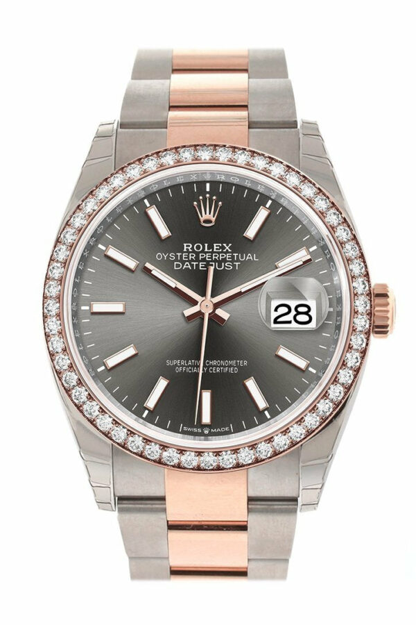 Rolex Datejust 36 Dark Rhodium Dial Diamond Bezel Rose Gold Two Tone Watch 126281Rbr