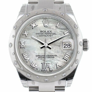 Rolex Datejust 31 White Mother Of Pearl Roman Large Vi Diamond Dial Dome Set With Diamonds Bezel