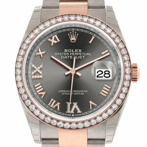 Rolex Datejust 36 Dark Rhodium Set With Diamonds Dial Diamond Bezel Rose Gold Two Tone Watch