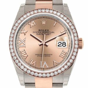 Rolex Datejust 36 Rose Set With Diamonds Dial Diamond Bezel Gold Two Tone Watch 126281Rbr