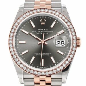 Rolex Datejust 36 Dark Rhodium Dial Diamond Bezel Rose Gold Two Tone Jubilee Watch 126281Rbr