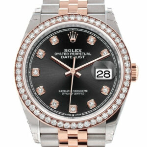 Rolex Datejust 36 Black Set With Diamonds Dial Diamond Bezel Rose Gold Two Tone Jubilee Watch