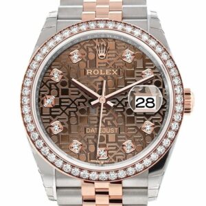 Rolex Datejust 36 Chocolate Jubilee Design Set With Diamonds Dial Diamond Bezel Rose Gold Two Tone