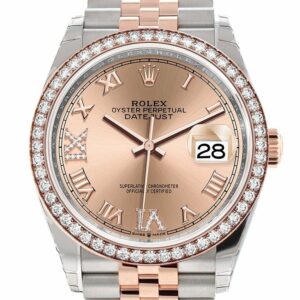 Rolex Datejust 36 Rose Set With Diamonds Dial Diamond Bezel Gold Two Tone Jubilee Watch 126281Rbr