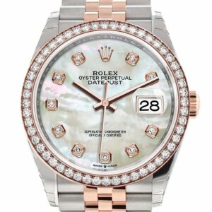 Rolex Datejust 36 White Mother-Of-Pearl Set With Diamonds Dial Diamond Bezel Rose Gold Two Tone