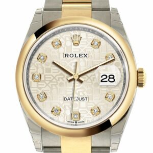 Rolex Datejust 36 Silver Jubilee Design Set With Diamonds Dial Dome Bezel Oyster Yellow Gold Two