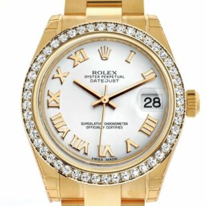 Rolex Datejust 31 White Roman Dial Diamond Bezel 18K Yellow Gold Ladies Watch 178288 / None