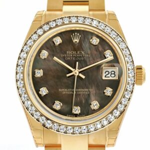 Rolex Datejust 31 Black Mother Of Pearl Diamond Dial Bezel 18K Yellow Gold Ladies Watch 178288 /