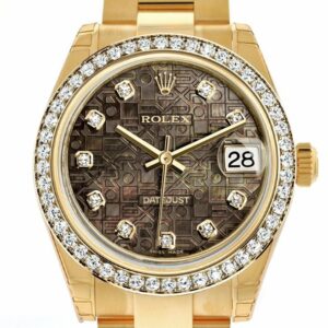 Rolex Datejust 31 Black Mother Of Pearl Jubilee Dial Diamond Bezel 18K Yellow Gold Ladies Watch