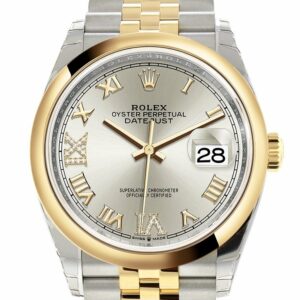 Rolex Datejust 36 Silver Set With Diamonds Dial Dome Bezel Jubilee Yellow Gold Two Tone Watch 126203