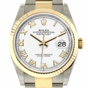 Rolex Datejust 36 Champagne Dial Fluted Bezel Oyster Yellow Gold Two Tone Watch 126233