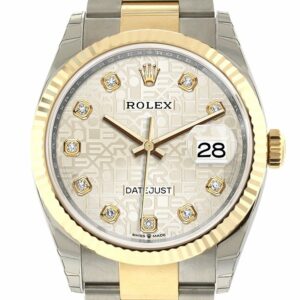 Rolex Datejust 36 Silver Jubilee Design Set With Diamonds Dial Fluted Bezel Oyster Yellow Gold Two