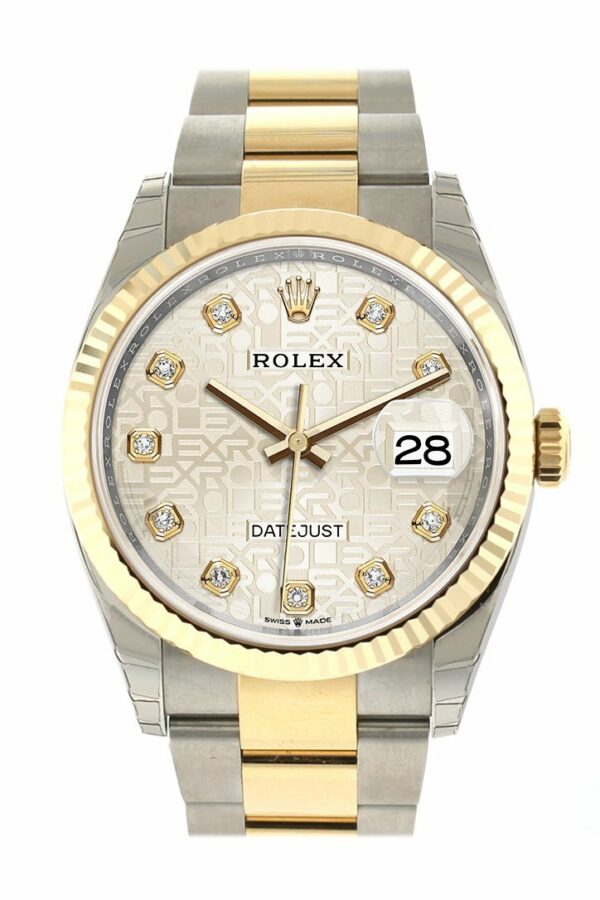 Rolex Datejust 36 Silver Jubilee Design Set With Diamonds Dial Fluted Bezel Oyster Yellow Gold Two