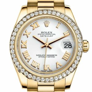 Rolex Datejust 31 White Roman Dial Diamond Bezel 18K Yellow Gold President Ladies Watch 178288 /