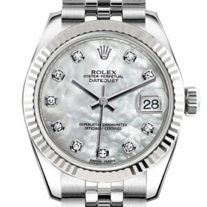 Rolex Datejust 31 White Mother Of Pearl Set Diamonds Dial Gold Fluted Bezel Jubilee Ladies Watch