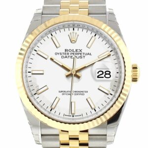 Rolex Datejust 36 White Dial Fluted Bezel Jubilee Yellow Gold Two Tone Watch 126233