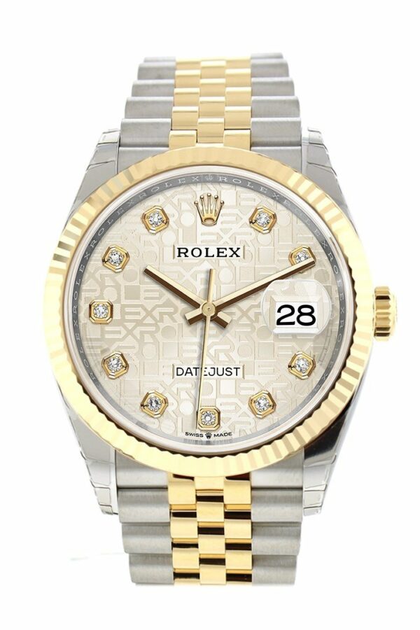 Rolex Datejust 36 Silver Jubilee Design Set With Diamonds Dial Fluted Bezel Yellow Gold Two Tone