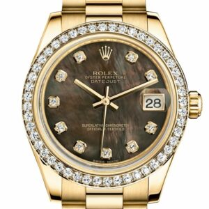 Rolex Datejust 31 Black Mother Of Pearl Diamond Dial Bezel 18K Yellow Gold President Ladies Watch