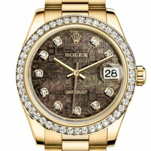 Rolex Datejust 31 Black Mother Of Pearl Jubilee Diamond Dial Bezel 18K Yellow Gold President Ladies