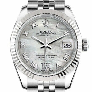 Rolex Datejust 31 White Mother Of Pearl Roman Large Vi Diamonds Dial Gold Fluted Bezel Jubilee