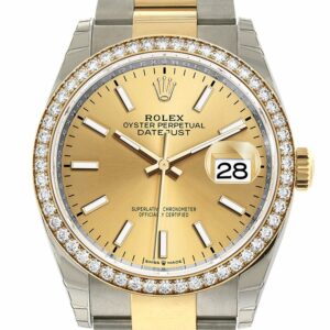 Rolex Datejust 36 Champagne-Colour Dial Diamond Bezel Oyster Yellow Gold Two Tone Watch